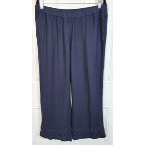 J. Jill Linen Blend Wide Leg Ankle Pants Size M Knit Lace Hem